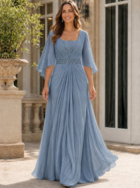 Elegant V-Neck Sequined Chiffon Mother of the Bride Dress with Flutter Sleeves