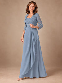 Blush Pink A-Line Mother of the Bride Dress with Lace Jacket and Ruffles