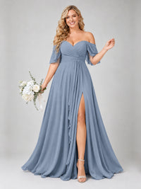 Off Shoulder Chiffon Bridesmaid Dress with Slit