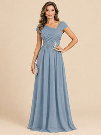 Cap Sleeve Mother of The Bride Dresses Long Chiffon Formal Gowns