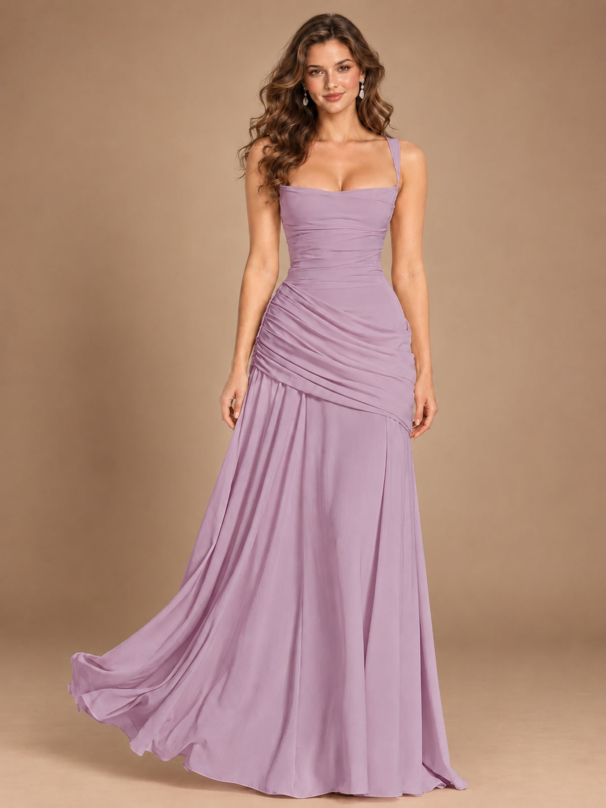 Butter Yellow Square Neck Ruched A-Line Prom Dress