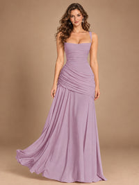 Butter Yellow Square Neck Ruched A-Line Prom Dress