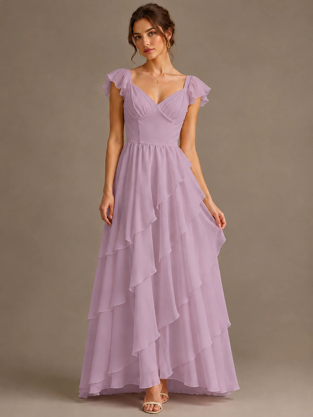 Ruffle Tiered V Neck Maxi Dress