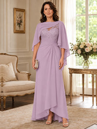 Elegant Chiffon Mother of the Bride Dress with Lace Applique and Cape Sleeves