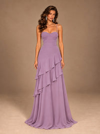 Sweetheart A-Line Ruffle Prom Dress with Spaghetti Straps