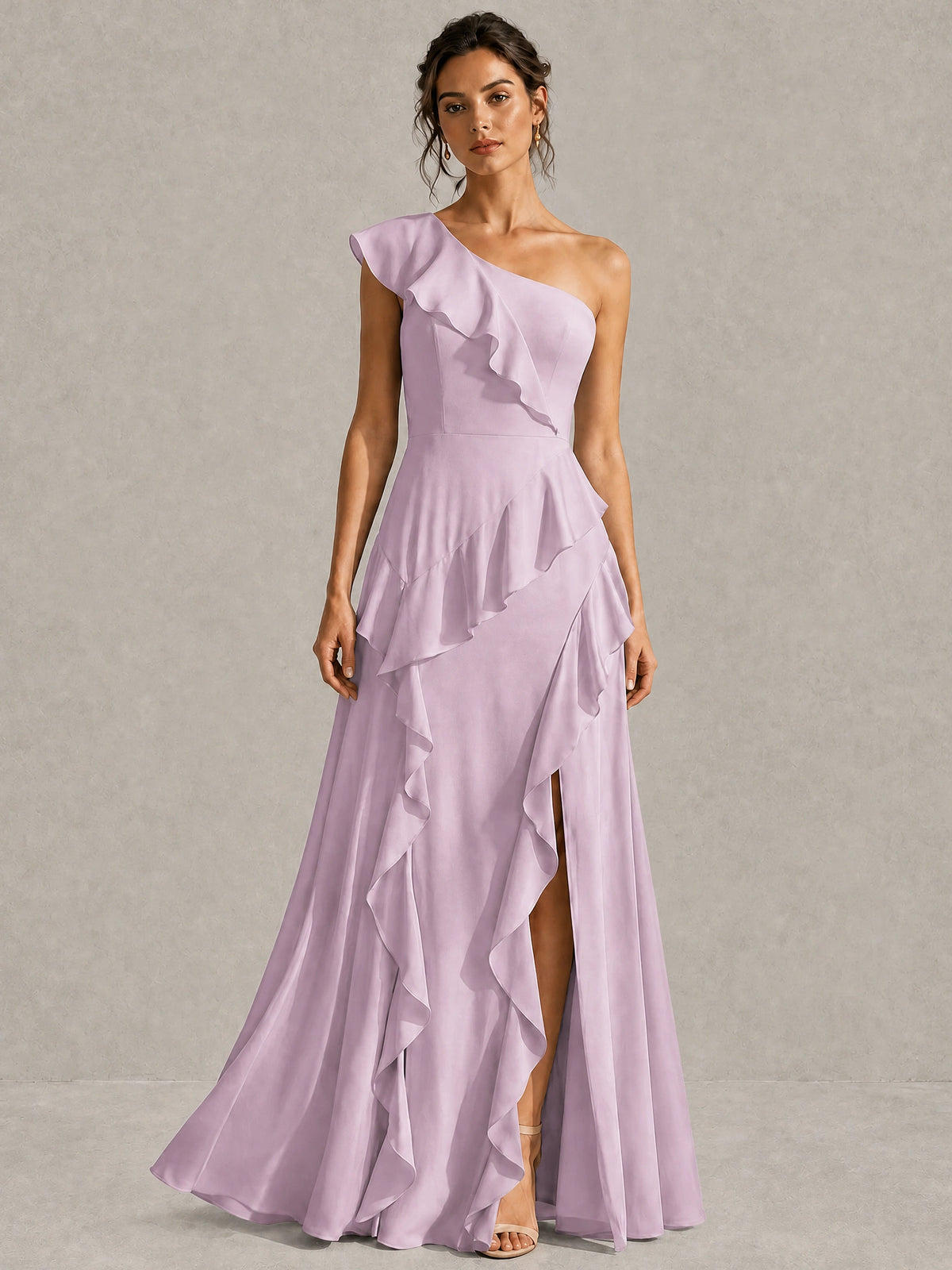 Sage Green One Shoulder Ruffle Bridesmaid Dress