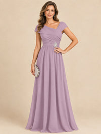 Cap Sleeve Mother of The Bride Dresses Long Chiffon Formal Gowns