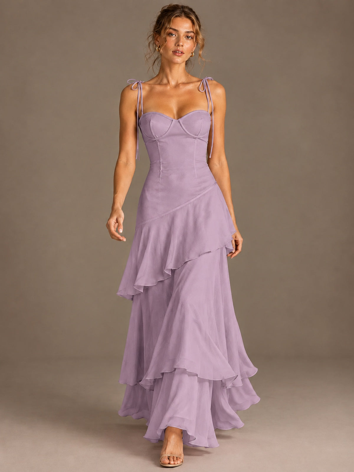 Spaghetti Strap Tiered Ruffles Chiffon Prom Dress