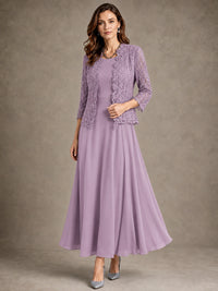 2-Piece Chiffon Mother of the Bride Dress with Lace Jacket