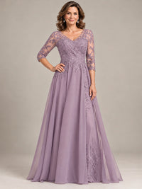 Sequin Lace A-Line Mother of the Bride Dress with 3/4 Sleeves