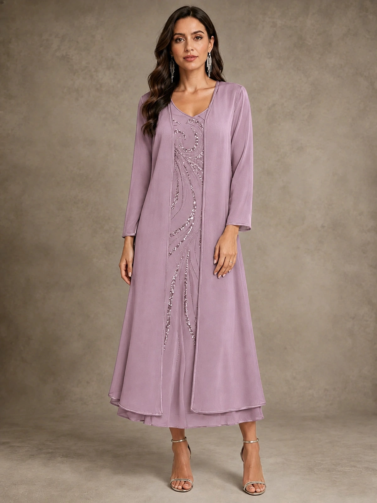 Sequin Chiffon Mother of the Bride Dress with Jacket