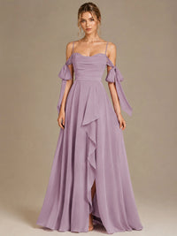 A-Line Ruffles Chiffon Bridesmaid Dress with Slit
