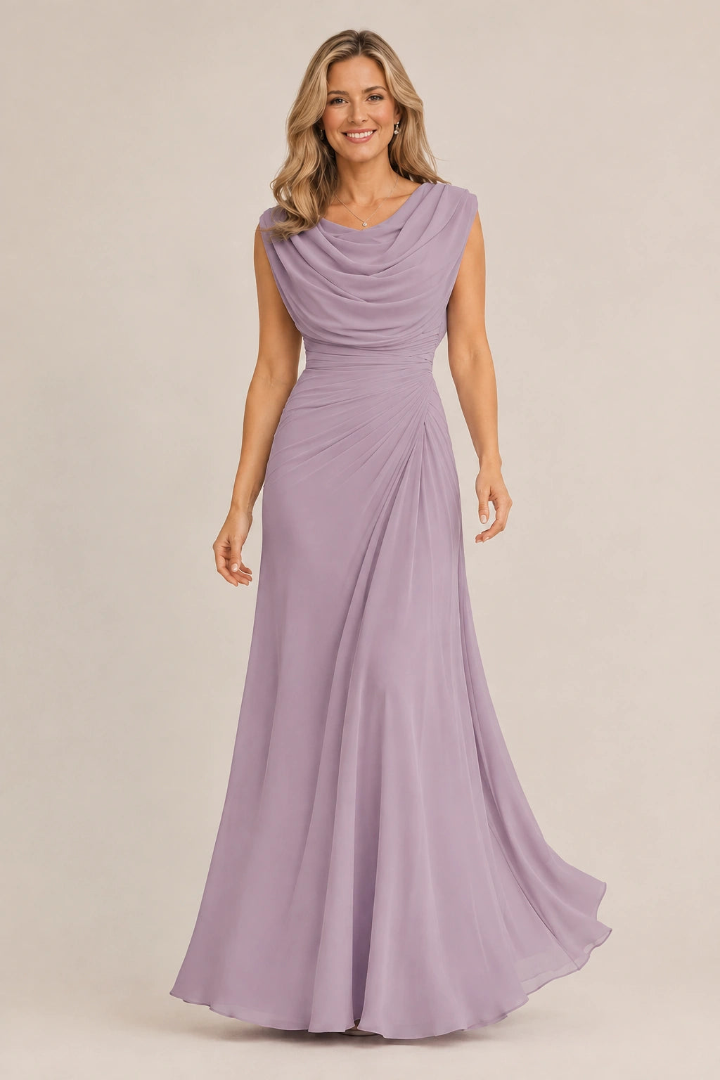 Cowl Neck Ruched Chiffon Mother of the Bride Dress