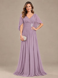 Ruched V Neck Mother of The Bride Dresses with Shawls Appliques and Cap Sleeves