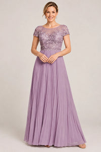 Embroidered Lace Pleated Mother of the Bride Dress