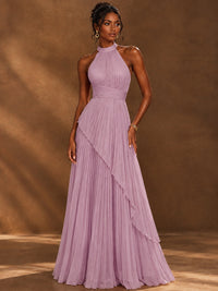 Wrap Pleated Prom Dress Halter A-line Chiffon Formal Wedding Dress