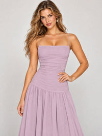 Butter Yellow Ruched Spaghetti Strap Drop-Waist Prom Dress