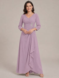 Dusty Purple-Long Sleeve Chiffon Beaded Mother of The Bride Dresses for Women