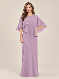 Dusty Purple-Chiffon 2 Piece A Line Mother of The Bride Dresses with Cape