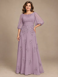 A-Line Mother of the Bride Dress with Sheer Puff Sleeves