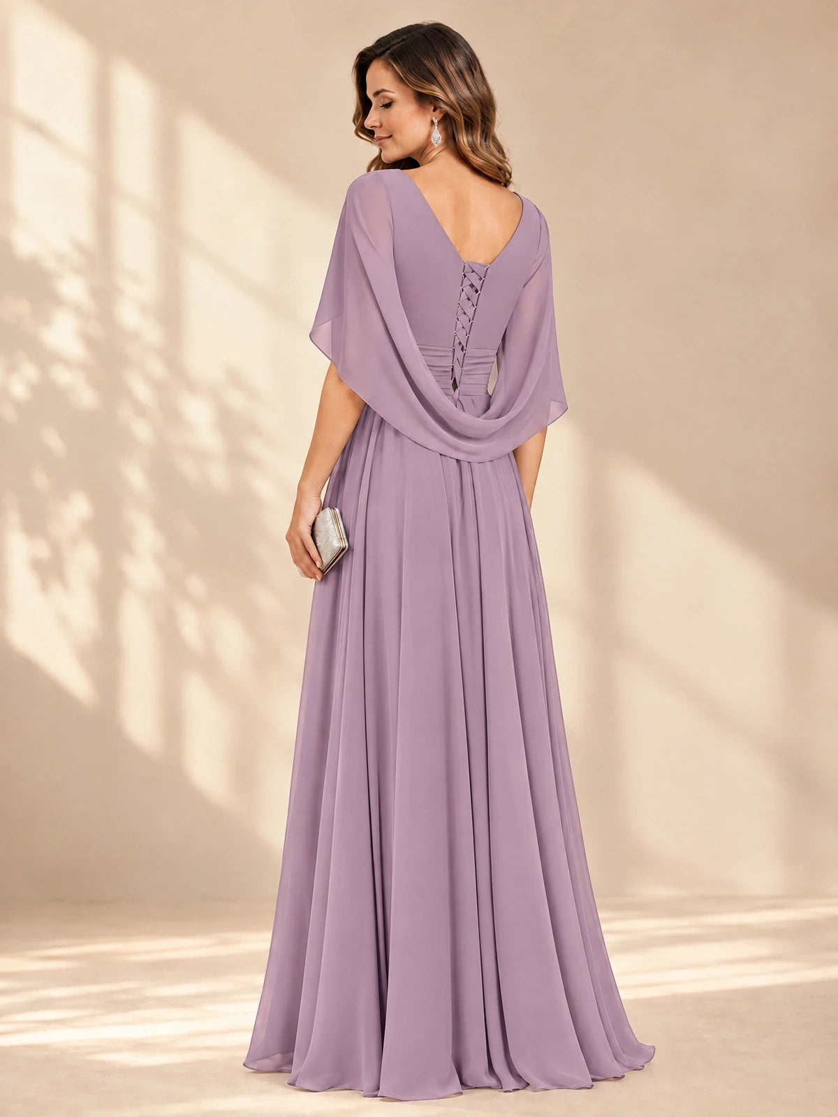 Ruched V Neck Mother of The Bride Dresses with Shawls Appliques and Cap Sleeves