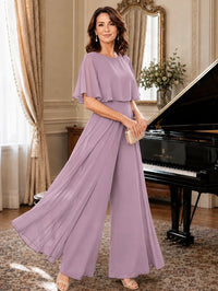 Chiffon Mother of the Bride Jumpsuit with Layered Cape Sleeves