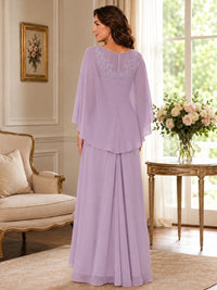 Elegant Chiffon Mother of the Bride Dress with Lace Applique and Cape Sleeves