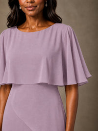 Taupe Chiffon A-Line Mother of the Bride Dress with Cape Sleeves