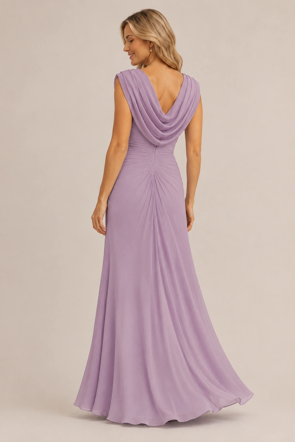 Cowl Neck Ruched Chiffon Mother of the Bride Dress
