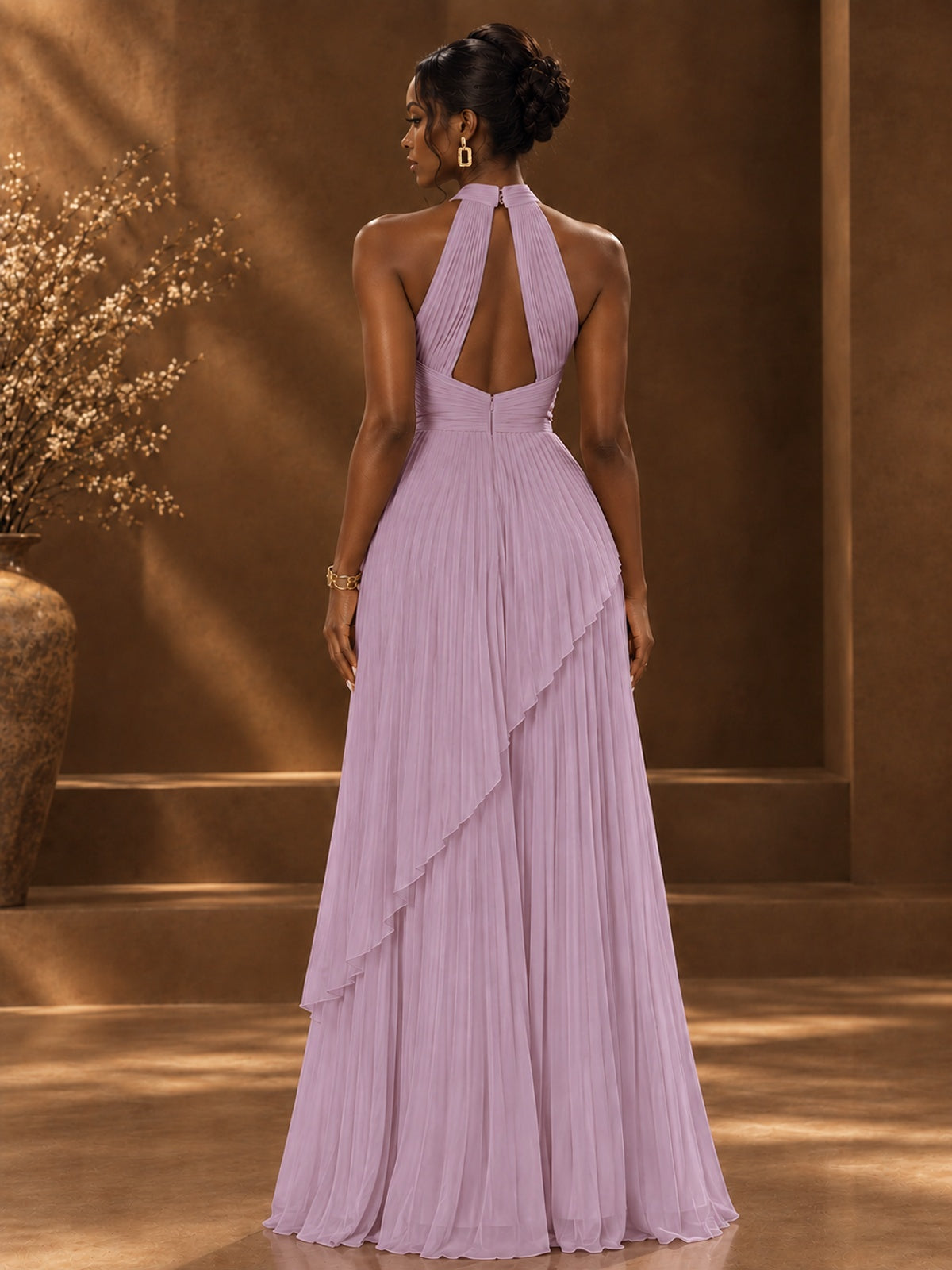 Wrap Pleated Prom Dress Halter A-line Chiffon Formal Wedding Dress