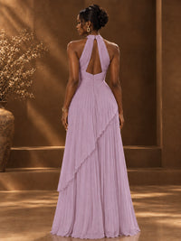 Wrap Pleated Prom Dress Halter A-line Chiffon Formal Wedding Dress