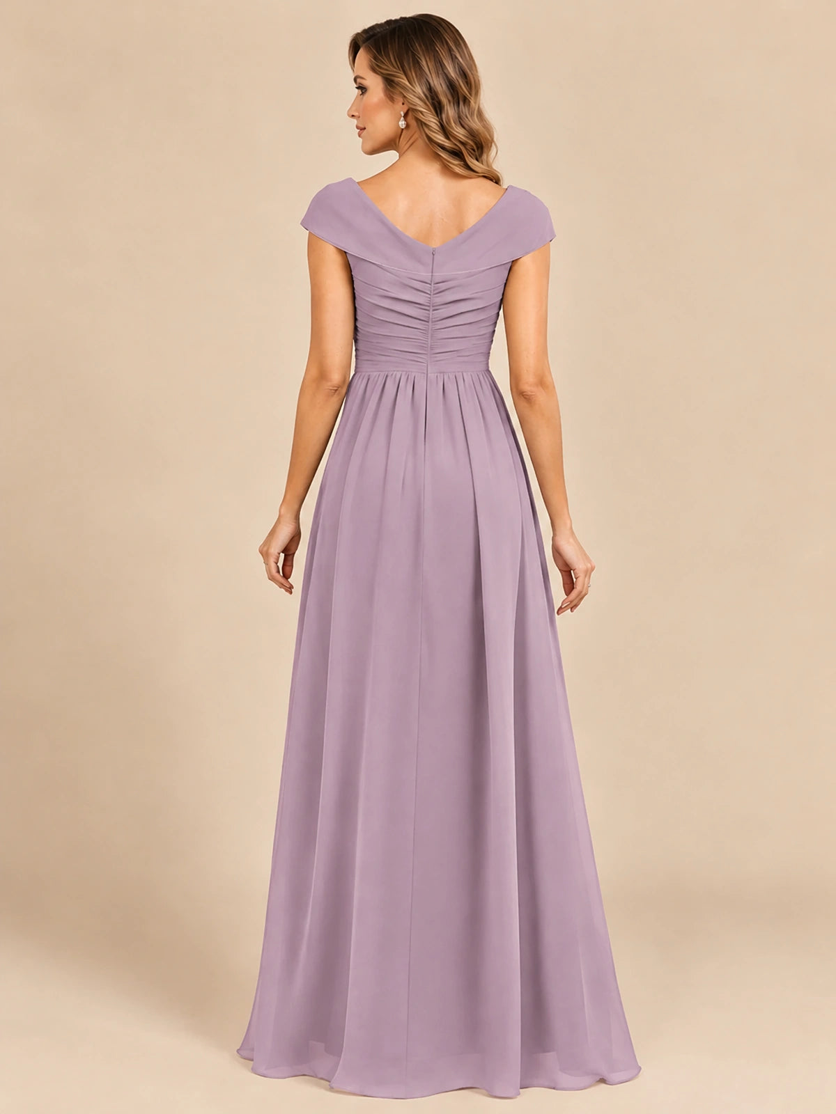 Cap Sleeve Mother of The Bride Dresses Long Chiffon Formal Gowns