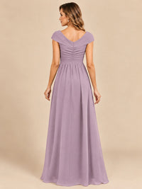 Cap Sleeve Mother of The Bride Dresses Long Chiffon Formal Gowns