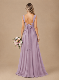 Pleated Chiffon V Neck Wedding Bridesmaid Dresses Floor Length with Slit