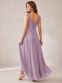 V-Neck High-Low Chiffon Bridesmaid Dress with Ruffles