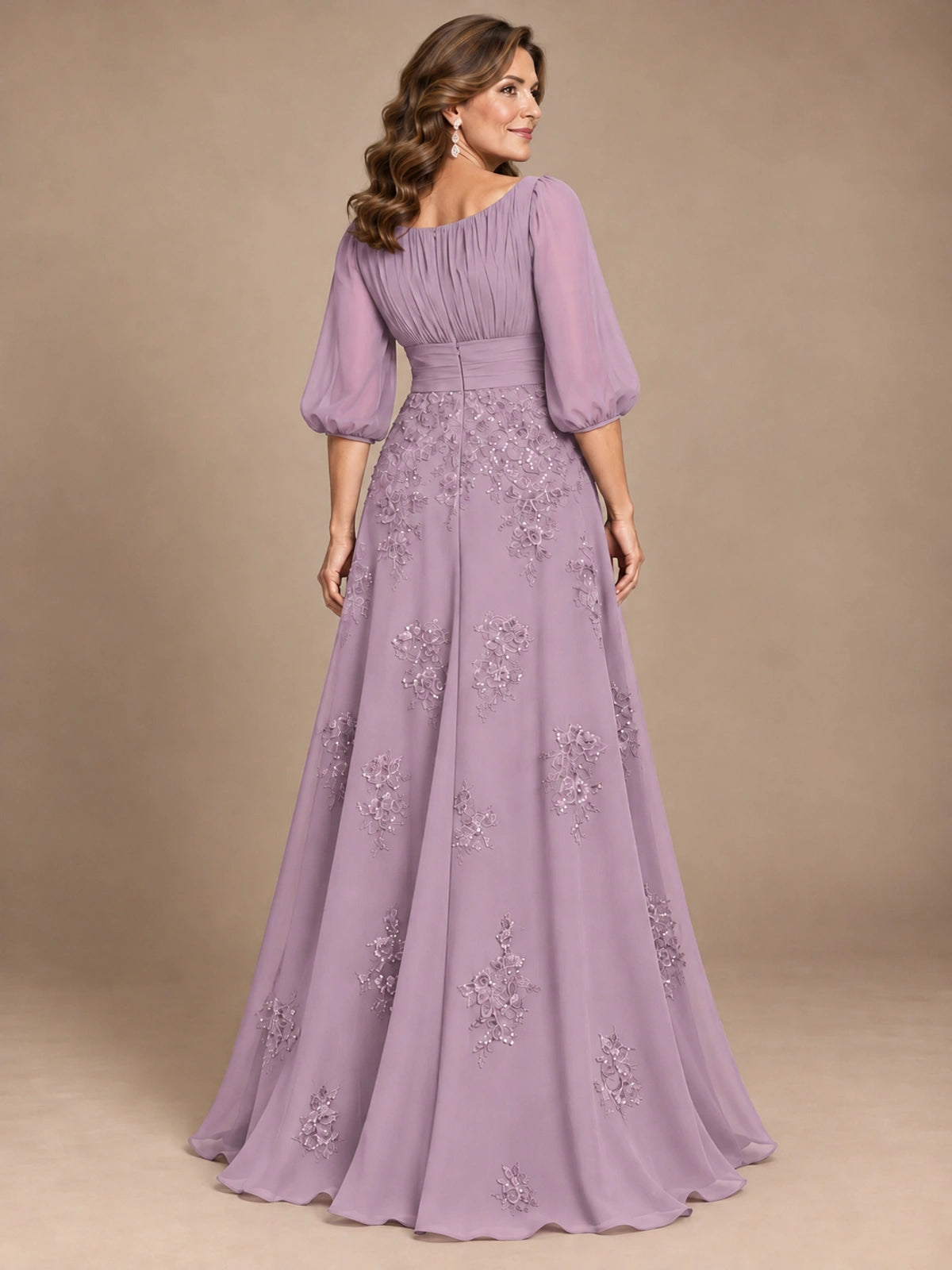 A-Line Mother of the Bride Dress with Sheer Puff Sleeves