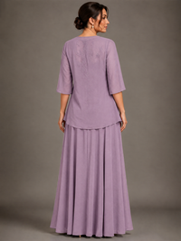 A-line 2 Pieces Chiffon Appliques Mother of The Bride Dresses with Jackets