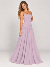 Butter Yellow Ruched Spaghetti Strap Drop-Waist Prom Dress