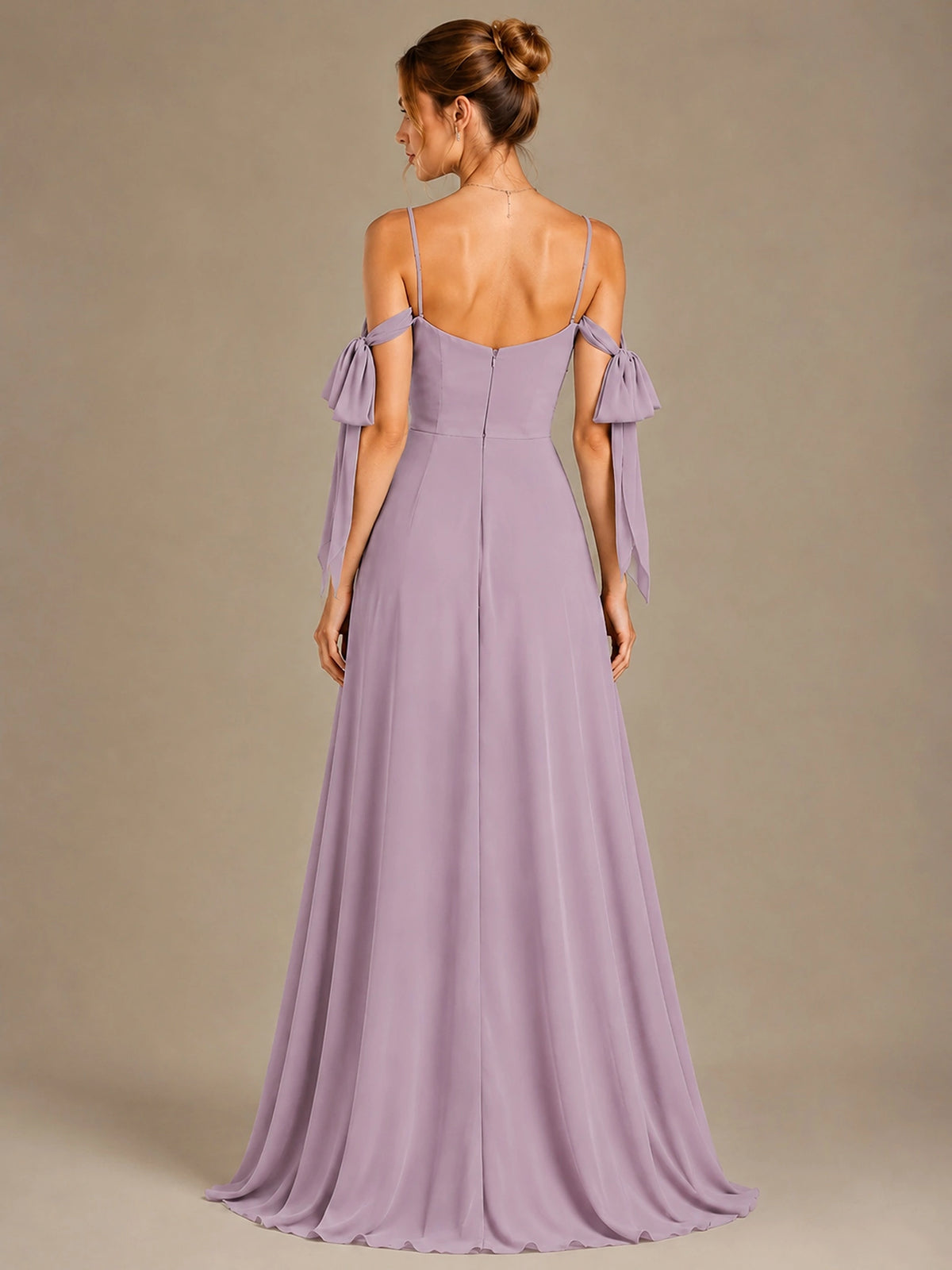 A-Line Ruffles Chiffon Bridesmaid Dress with Slit