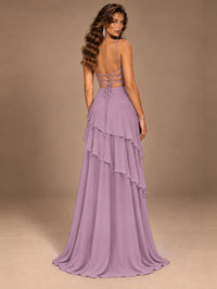 Sweetheart A-Line Ruffle Prom Dress with Spaghetti Straps