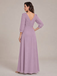 V-Neck Pleated Chiffon Mother of the Bride Dress with Flutter Sleeves
