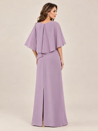 Cape Sleeve Mother of the Bride Dress with Asymmetrical Overlay