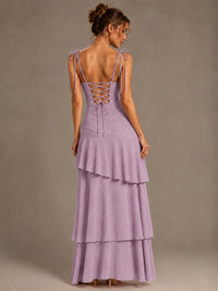 Spaghetti Strap Tiered Ruffles Chiffon Prom Dress