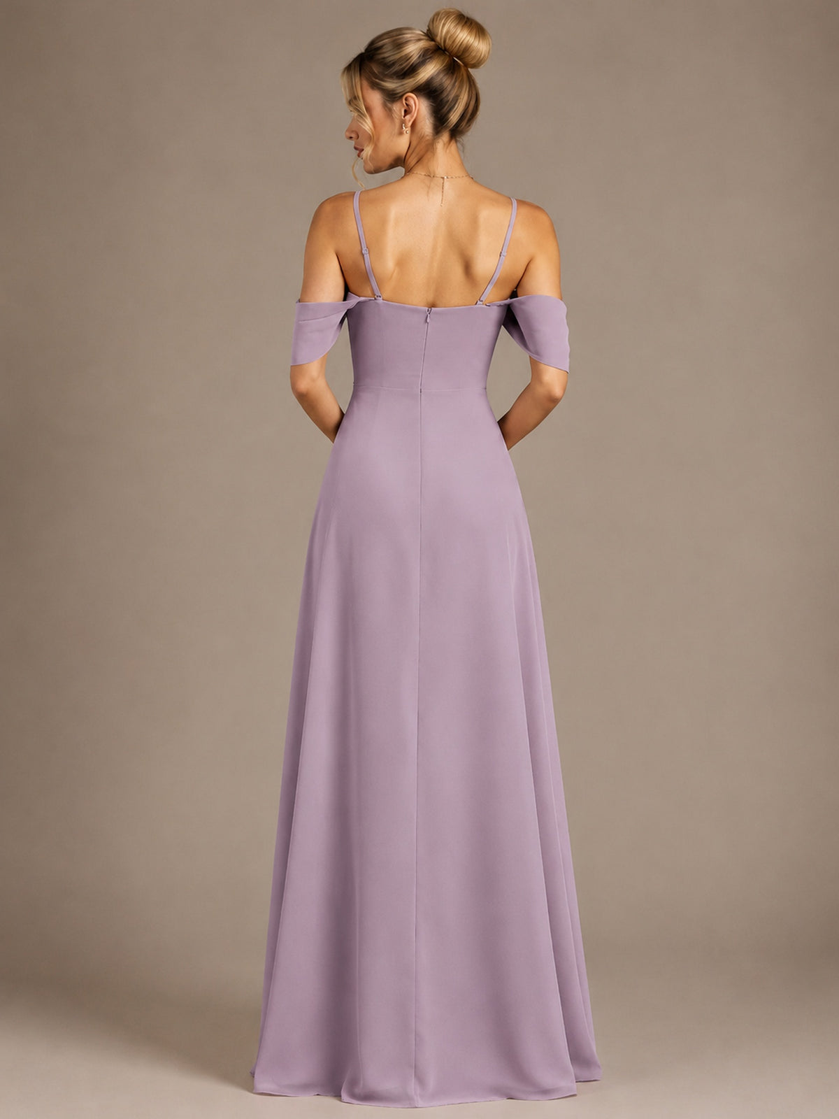 Spaghetti Strap Chiffon Bridesmaid Dress with Ruffles Slit