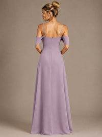 Spaghetti Strap Chiffon Bridesmaid Dress with Ruffles Slit