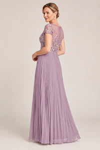 Embroidered Lace Pleated Mother of the Bride Dress
