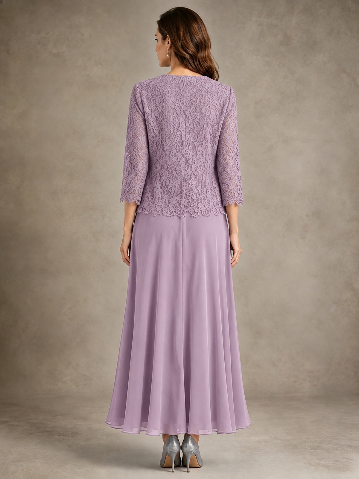2-Piece Chiffon Mother of the Bride Dress with Lace Jacket