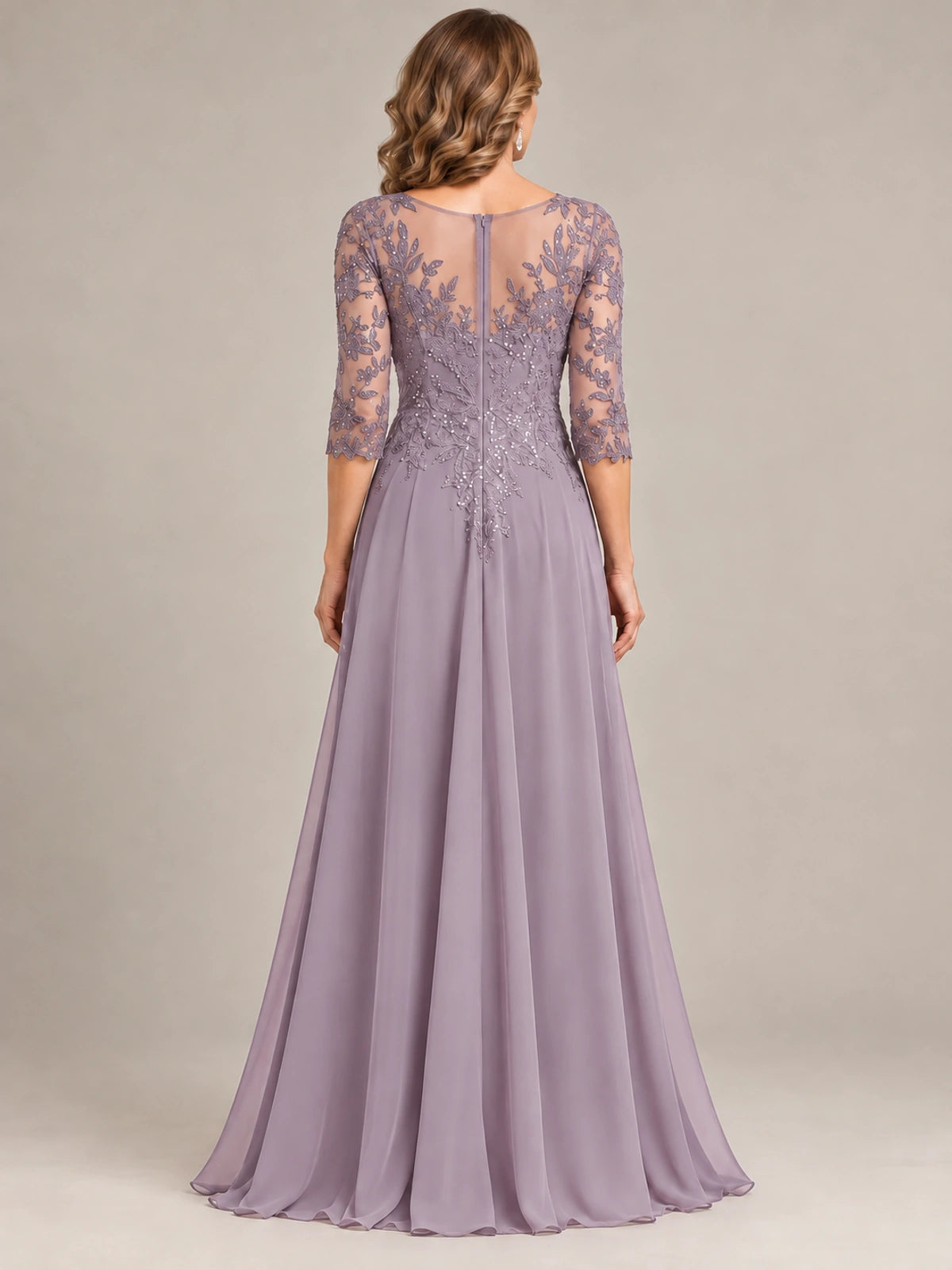 Sequin Lace A-Line Mother of the Bride Dress with 3/4 Sleeves