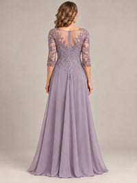 Sequin Lace A-Line Mother of the Bride Dress with 3/4 Sleeves