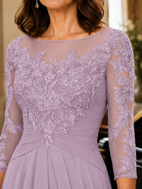 A-Line Chiffon Mother of the Bride Dress with Floral Applique 3/4 Sleeves